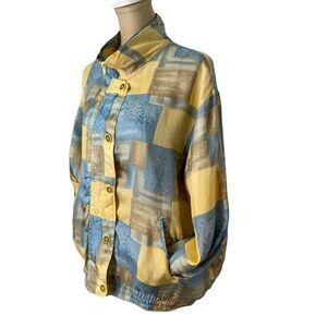 Vintage 90’s Cervelle 100% Silk Jacket L Womens Yellow and Blue